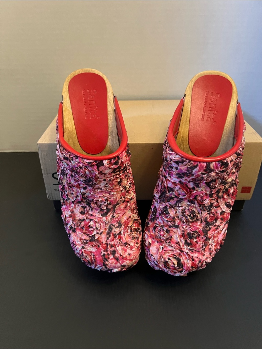 Sanita Red and Pink Floral Clog Mules